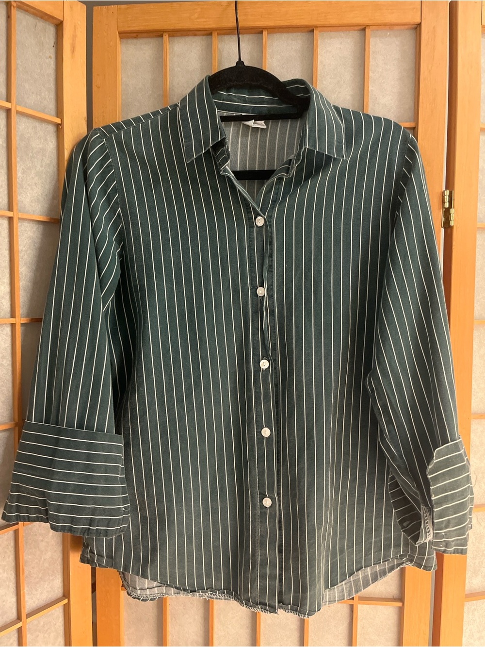 Green Pinstripe Women’s Button Down